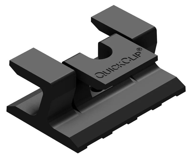 Black QuickClip hidden deck fastener rendered on white
