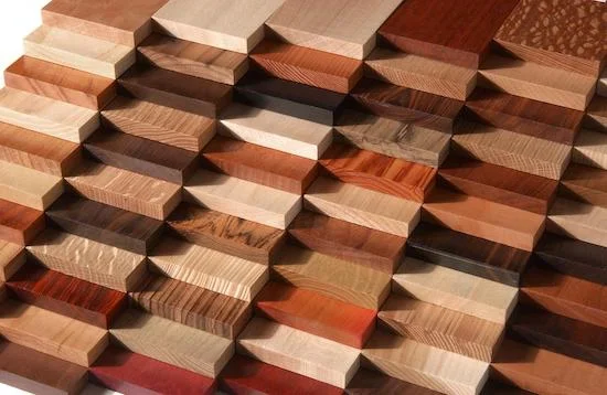 Sample blocks of kiln-dried hardwood, softwood and exotic species