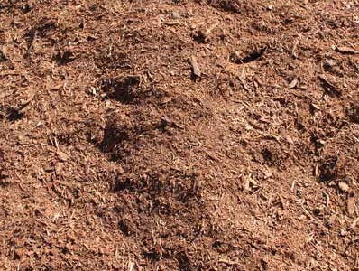 Fine brown bark mulch raked over a garden bed